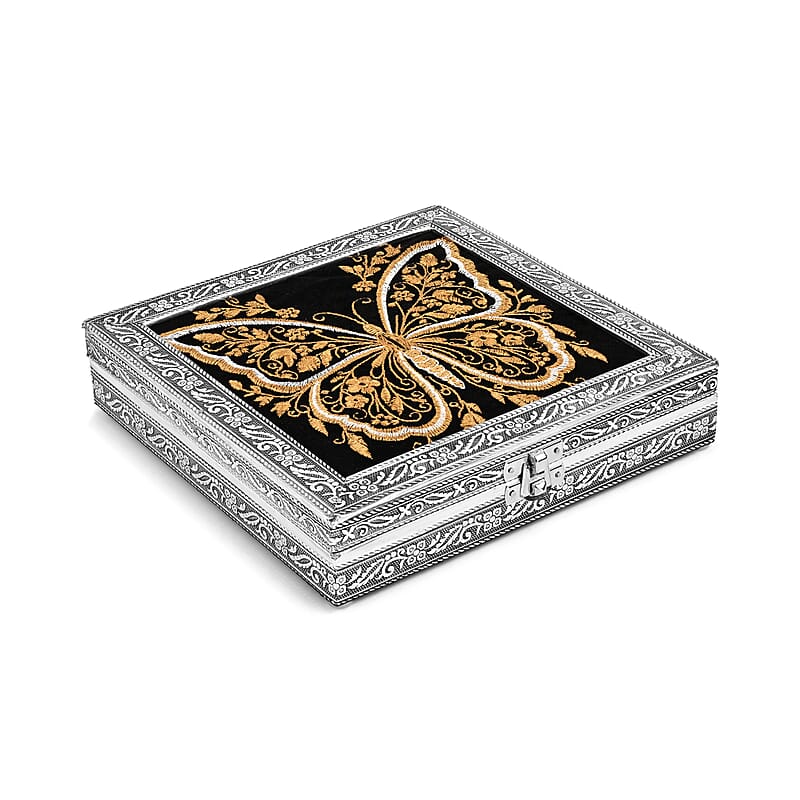 Livmore Silver and Golden Butterfly Embossed Jewelry Ring Box