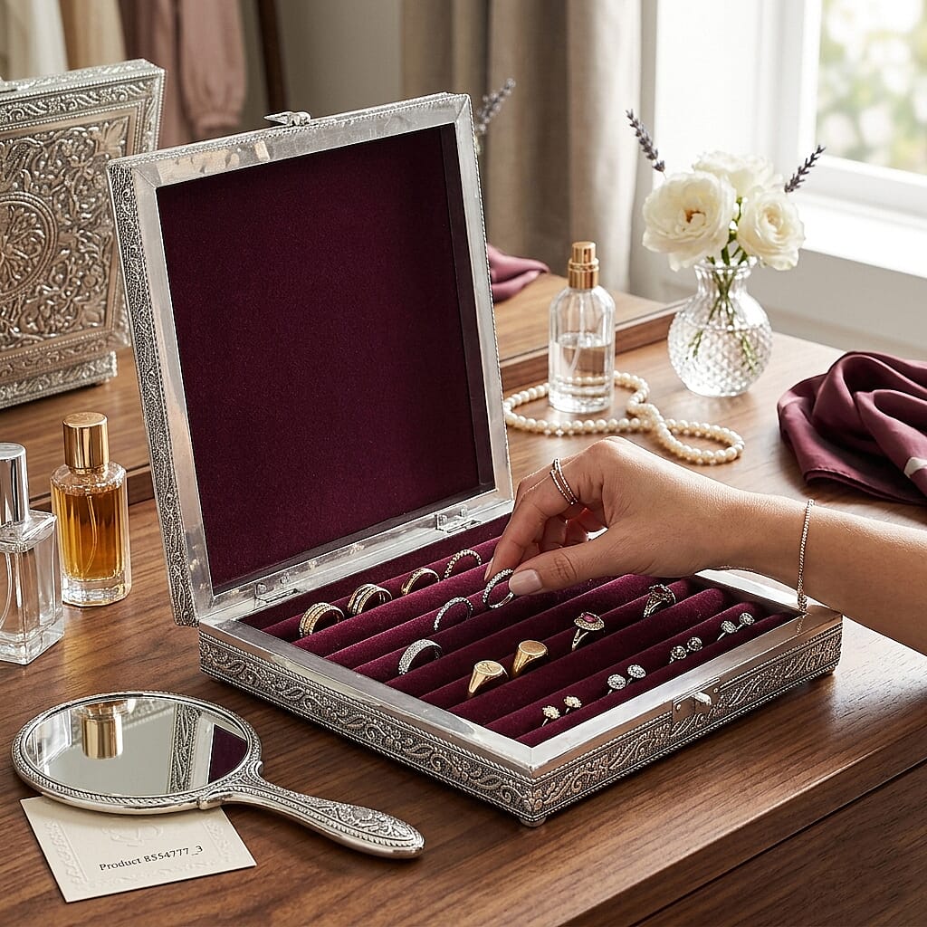 Livmore Silver and Golden Butterfly Embossed Jewelry Ring Box