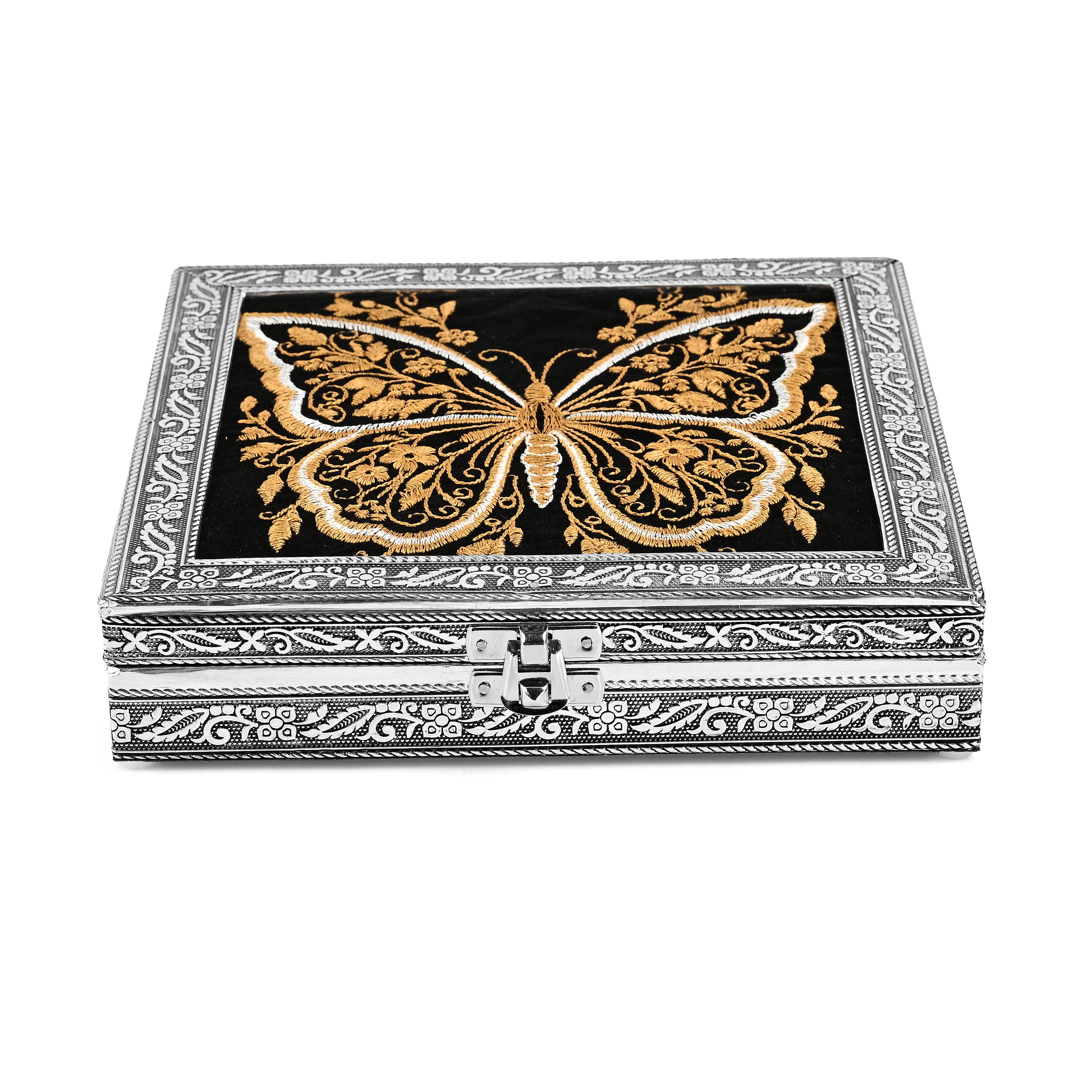 Livmore Silver and Golden Butterfly Embossed Jewelry Ring Box