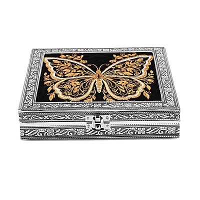 Livmore Silver and Golden Butterfly Embossed Jewelry Ring Box