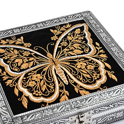 Livmore Silver and Golden Butterfly Embossed Jewelry Ring Box
