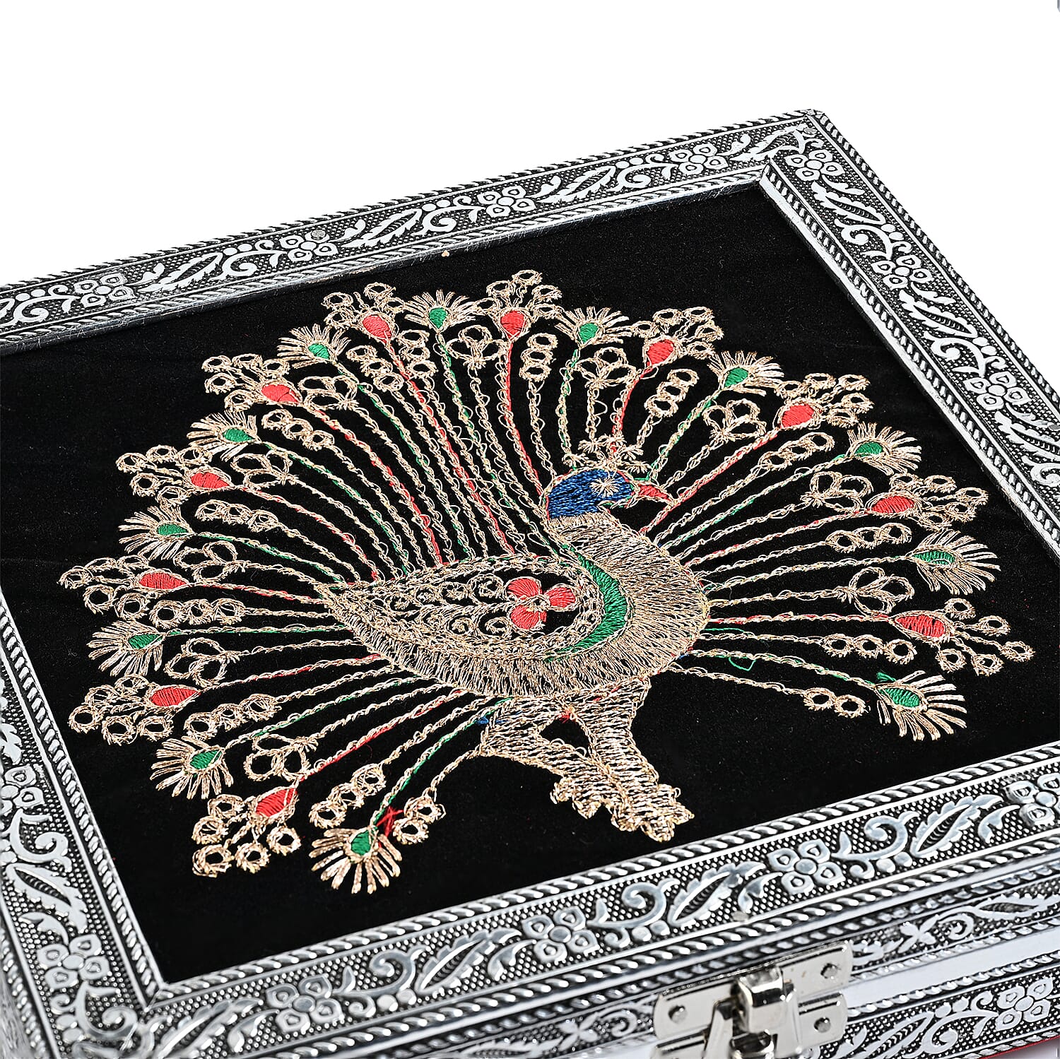 Livmore Silver and Golden Peacock Embossed Jewelry Ring Box
