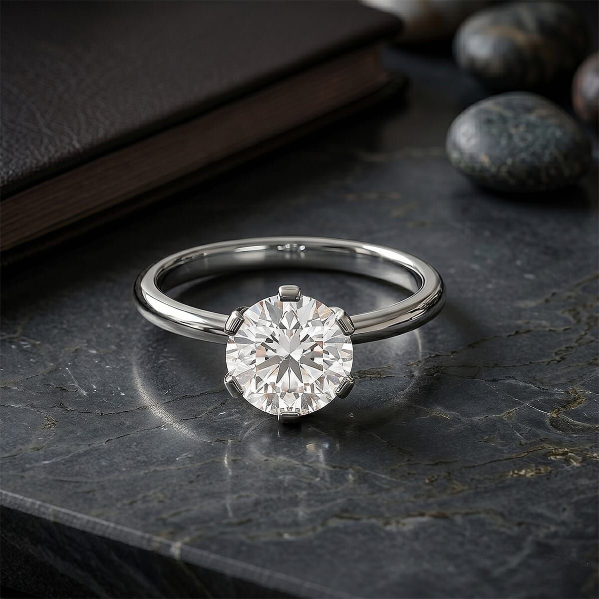 Certified Moissanite D-E VVS1-VVS2 2.00 ctw Timeless Sparkle Ring in 10K White Gold (Size  6.0) image number 1