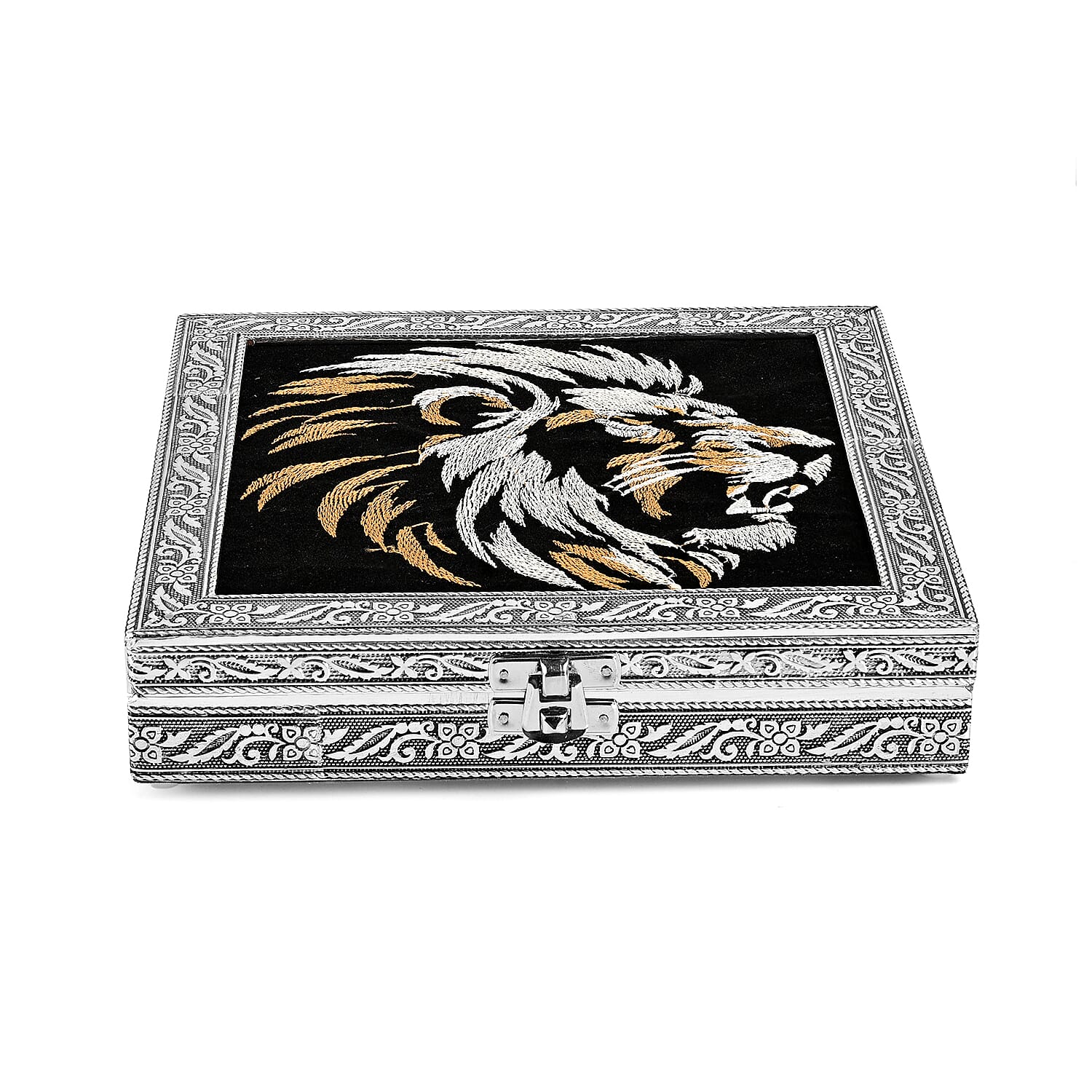 Livmore Silver and Golden Lion Embossed Jewelry Ring Box