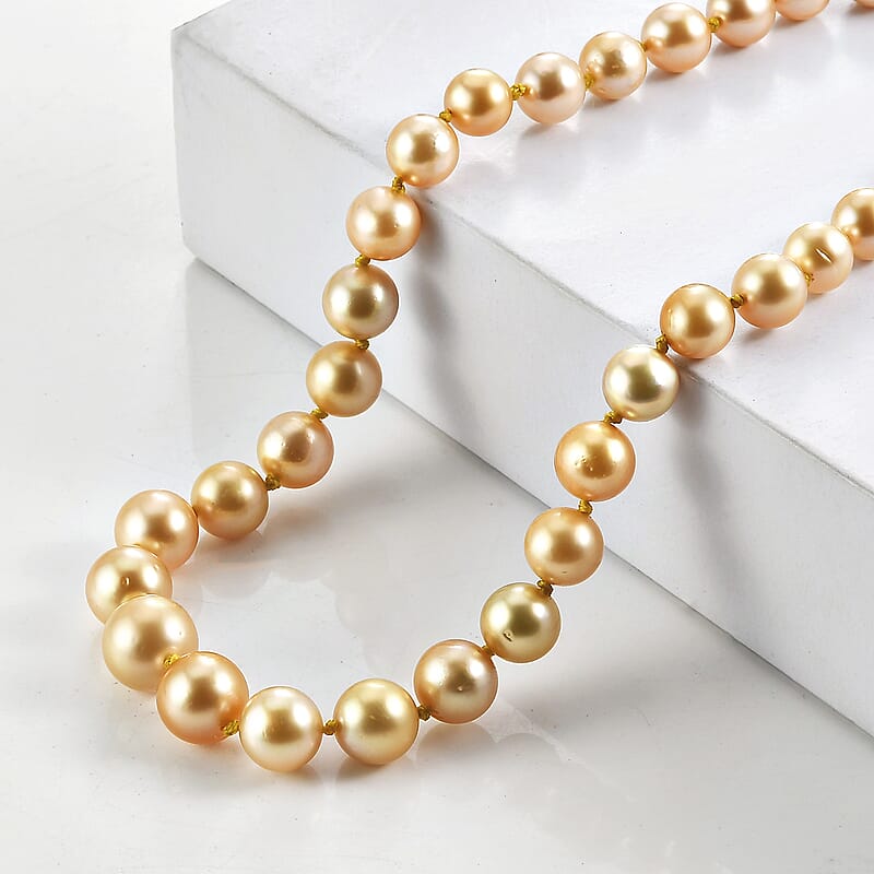 AAAA Graduated South Sea Golden Pearl Graduated Necklace in 950 Platinum 18 Inches