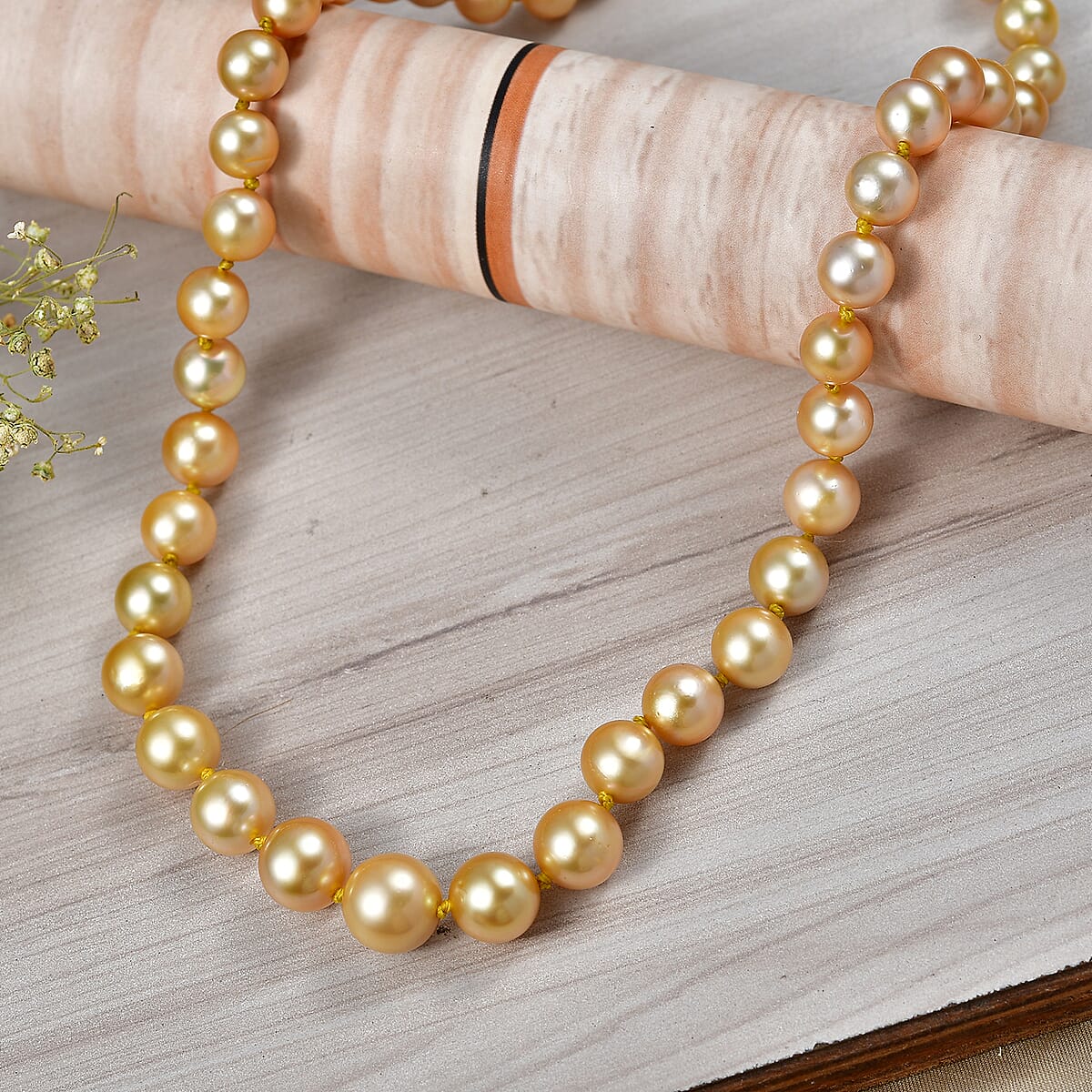AAAA Graduated South Sea Golden Pearl Graduated Necklace in 950 Platinum 18 Inches image number 1