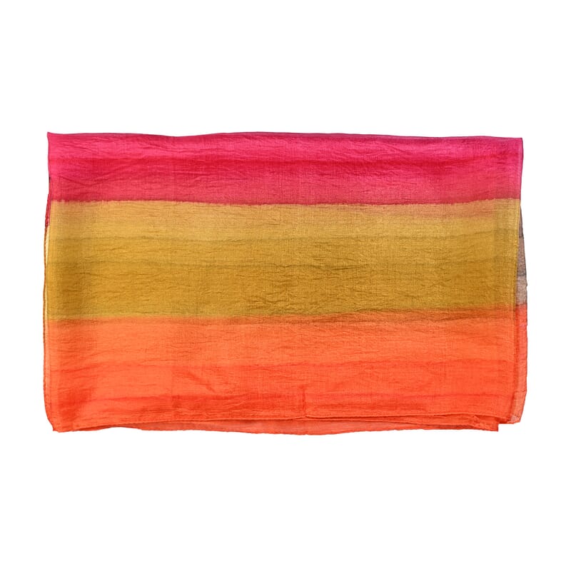 La Marey Orange with Multi Color 100% Mulberry Silk Scarf