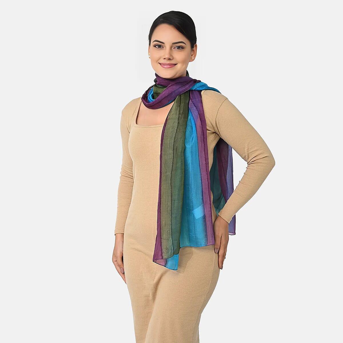 La Marey Blue Mulberry Silk Scarf image number 1