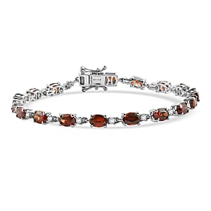 D'Joy AAA Red Zircon and White Zircon Line 13.90 ctw Bracelet in Rhodium Over Sterling Silver (7.25 In)