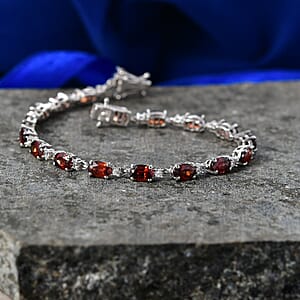D'Joy AAA Red Zircon and White Zircon Line 13.90 ctw Bracelet in Rhodium Over Sterling Silver (7.25 In)