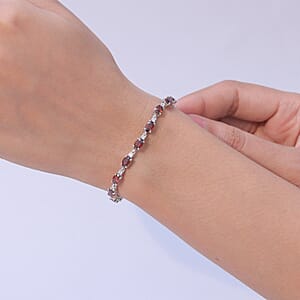 D'Joy AAA Red Zircon and White Zircon Line 13.90 ctw Bracelet in Rhodium Over Sterling Silver (7.25 In)