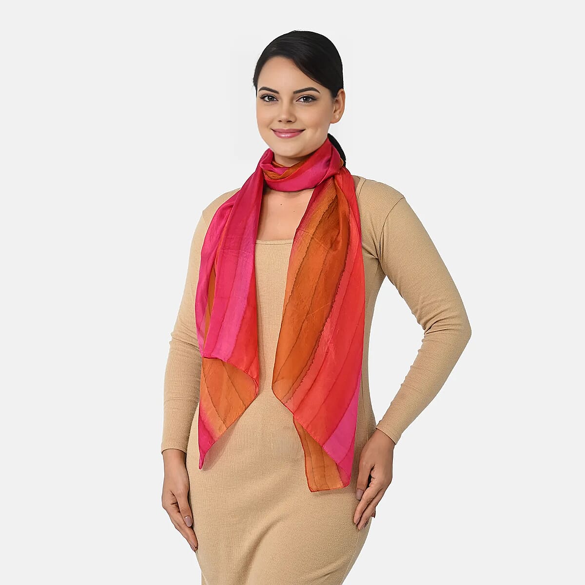 La Marey Pink, Magenta and Orange Mulberry Silk Scarf image number 1