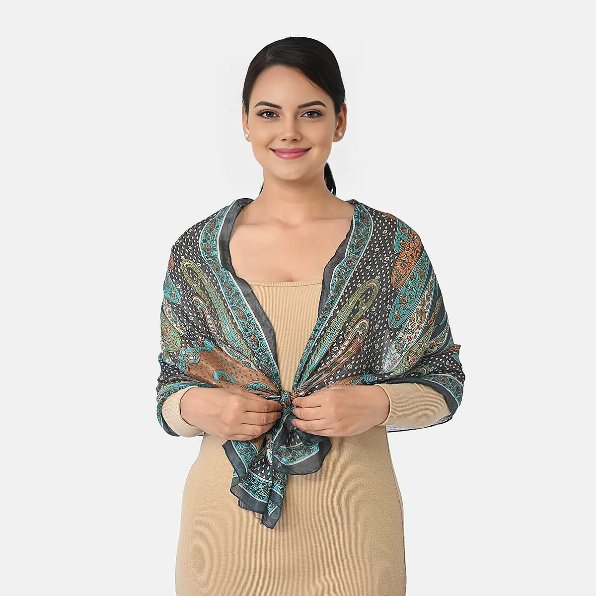 La Marey Teal Mulberry Silk Scarf image number 1