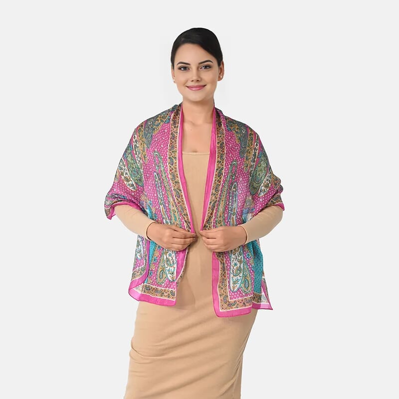 La Marey Pink Floral 100% Mulberry Silk Scarf