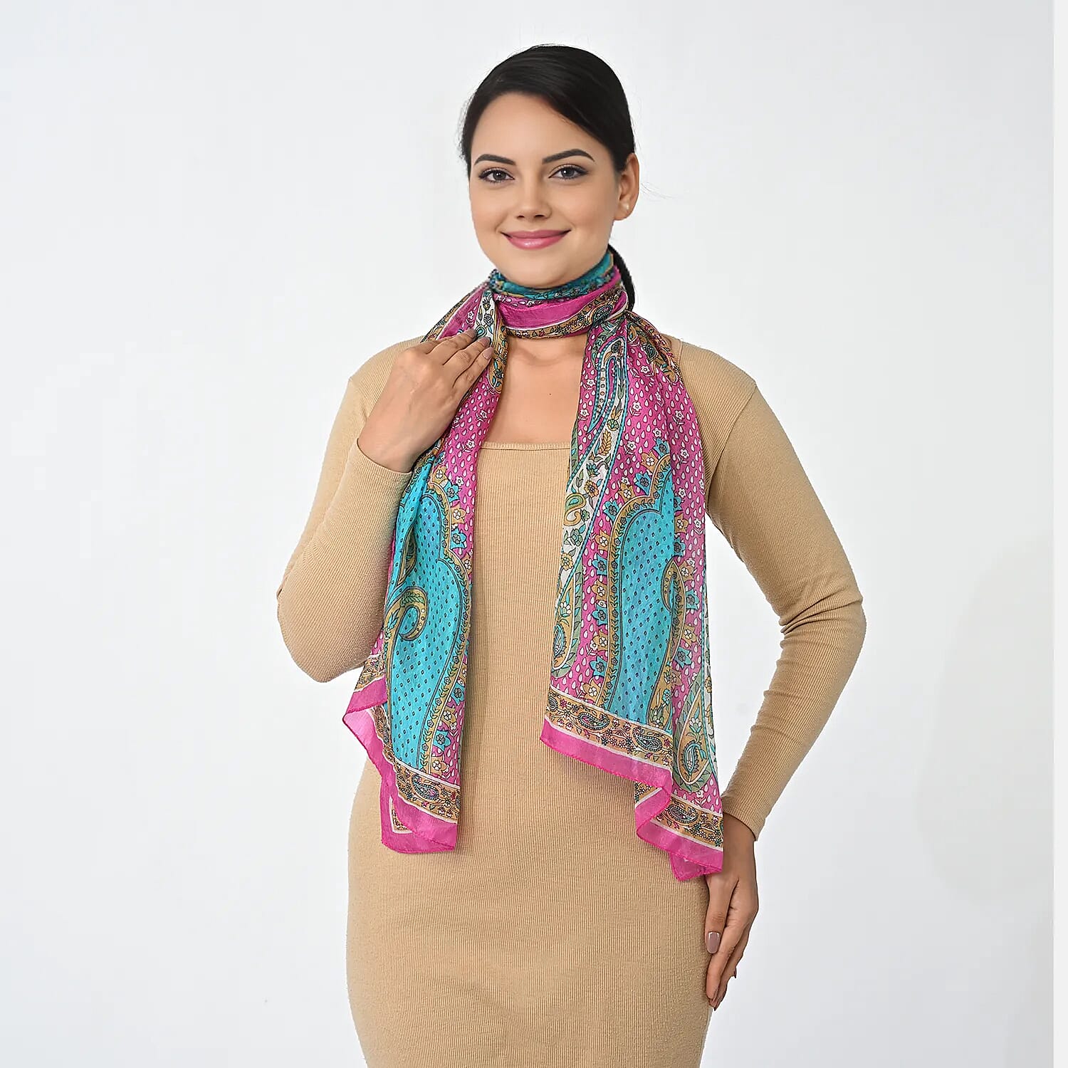 La Marey Pink Floral 100% Mulberry Silk Scarf