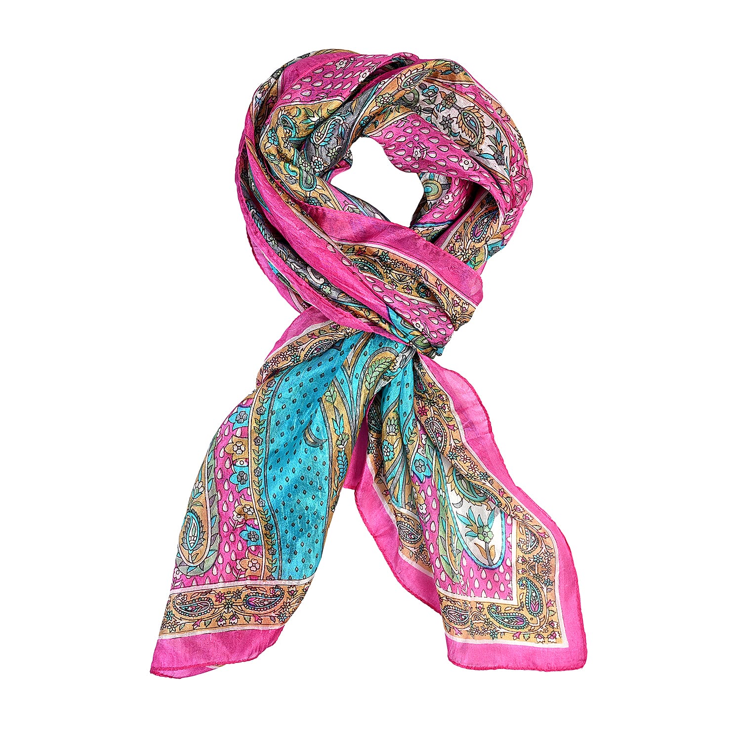 La Marey Pink Floral 100% Mulberry Silk Scarf