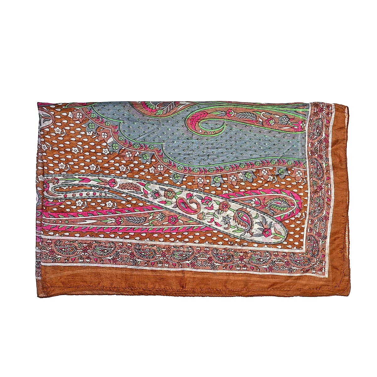 La Marey Light Brown with Multi Color Mulberry Silk Scarf image number 3