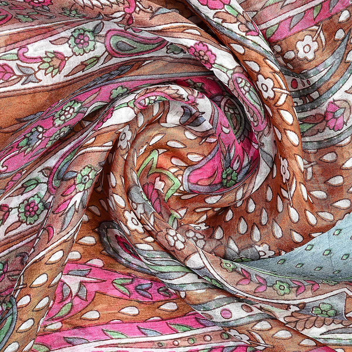La Marey Light Brown with Multi Color Mulberry Silk Scarf image number 4