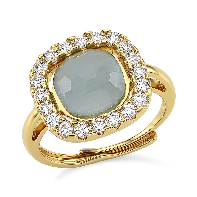 Mangoro Aquamarine and Simulated Diamond 4.50 ctw Ring (Adjustable) in Goldtone