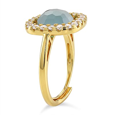 Mangoro Aquamarine and Simulated Diamond 4.50 ctw Ring (Adjustable) in Goldtone
