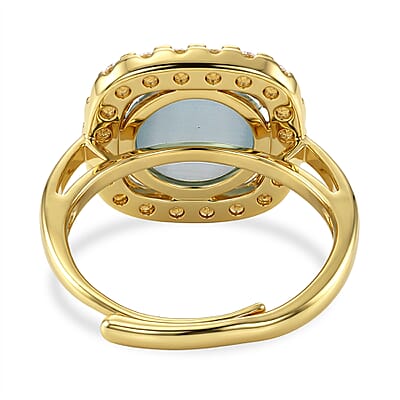 Mangoro Aquamarine and Simulated Diamond 4.50 ctw Ring (Adjustable) in Goldtone