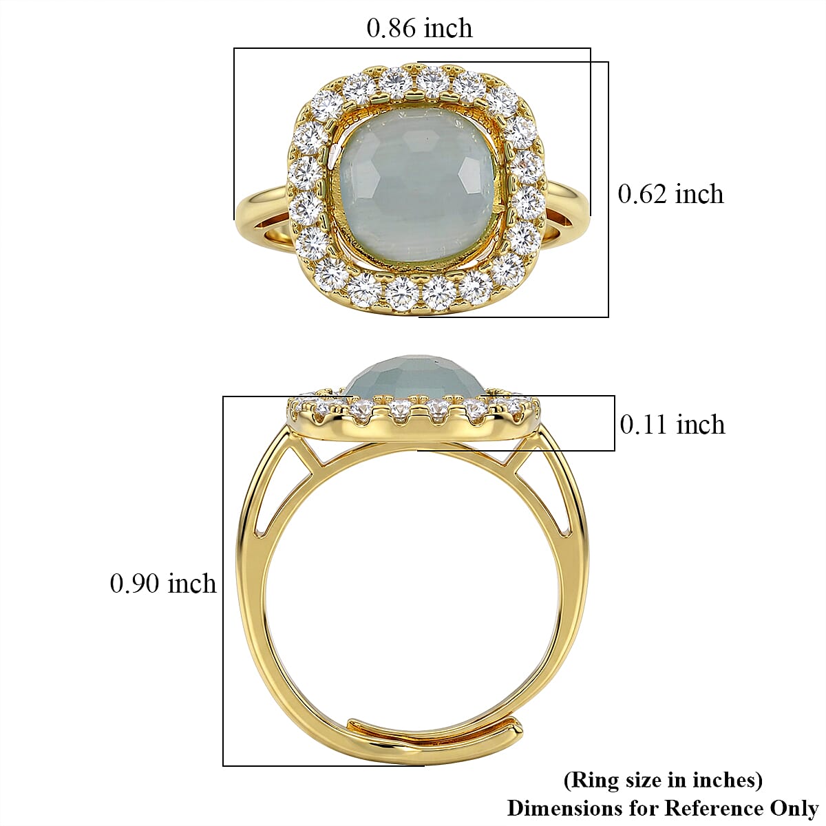 Mangoro Aquamarine and Simulated Diamond 4.50 ctw Ring (Adjustable) in Goldtone