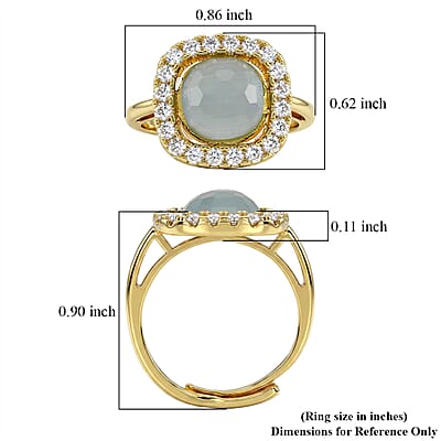 Mangoro Aquamarine and Simulated Diamond 4.50 ctw Ring (Adjustable) in Goldtone