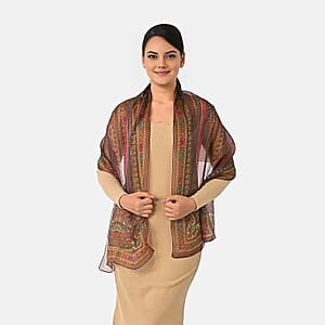 La Marey Chocolate Paisley Print Mulberry Silk Scarf