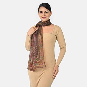 La Marey Chocolate Paisley Print Mulberry Silk Scarf