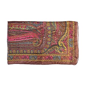 La Marey Chocolate Paisley Print Mulberry Silk Scarf