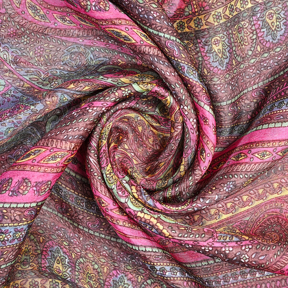 La Marey Chocolate Paisley Print Mulberry Silk Scarf image number 4
