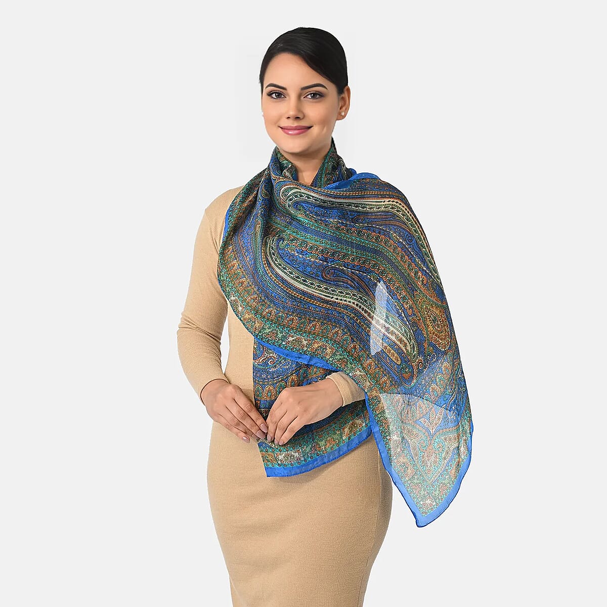 La Marey Blue Mulberry Silk Scarf image number 1