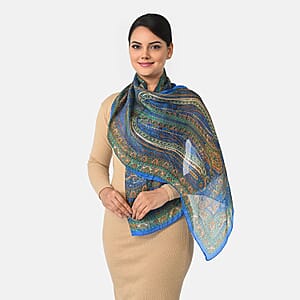 La Marey Blue Mulberry Silk Scarf