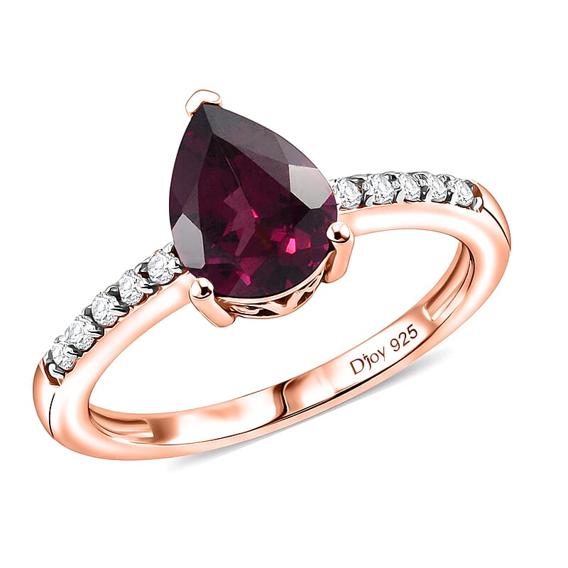 D'Joy Orissa Rhodolite Garnet and White Zircon 2.45 ctw Ring in 18K Vermeil Rose Gold Over Sterling Silver (Size 7.5)