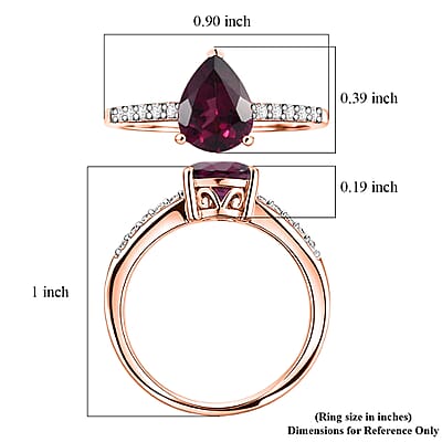 D'Joy Orissa Rhodolite Garnet and White Zircon 2.45 ctw Ring in 18K Vermeil Rose Gold Over Sterling Silver (Size 7.5)