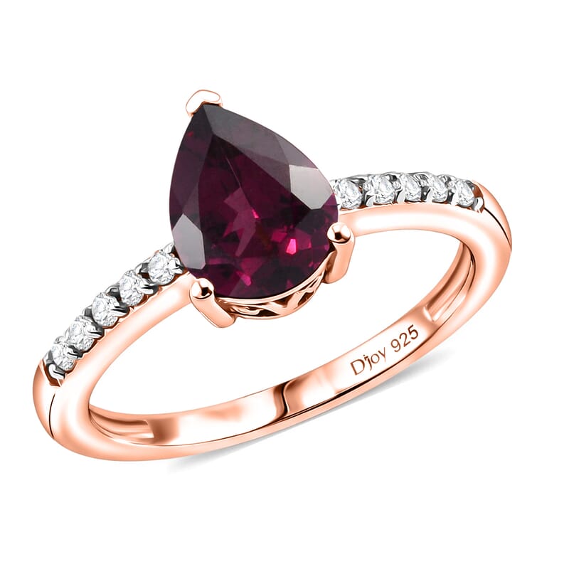 D'Joy Orissa Rhodolite Garnet and White Zircon 2.45 ctw Ring in 18K Vermeil Rose Gold Over Sterling Silver (Size 8.0)