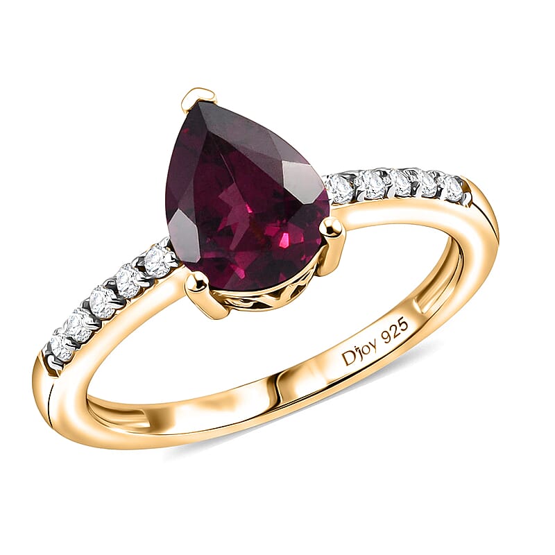 D'Joy Orissa Rhodolite Garnet and White Zircon 2.45 ctw Ring in 18K Vermeil Yellow Gold Over Sterling Silver (Size 10.0)