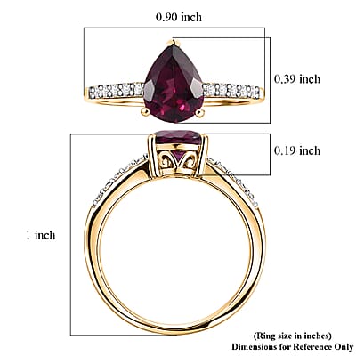 D'Joy Orissa Rhodolite Garnet and White Zircon 2.45 ctw Ring in 18K Vermeil Yellow Gold Over Sterling Silver (Size 10.0)