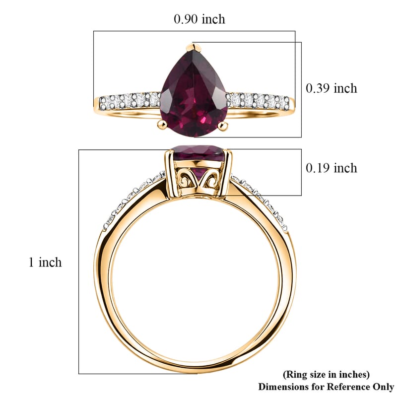 D'Joy Orissa Rhodolite Garnet and White Zircon 2.45 ctw Ring in 18K Vermeil Yellow Gold Over Sterling Silver (Size 12.0)