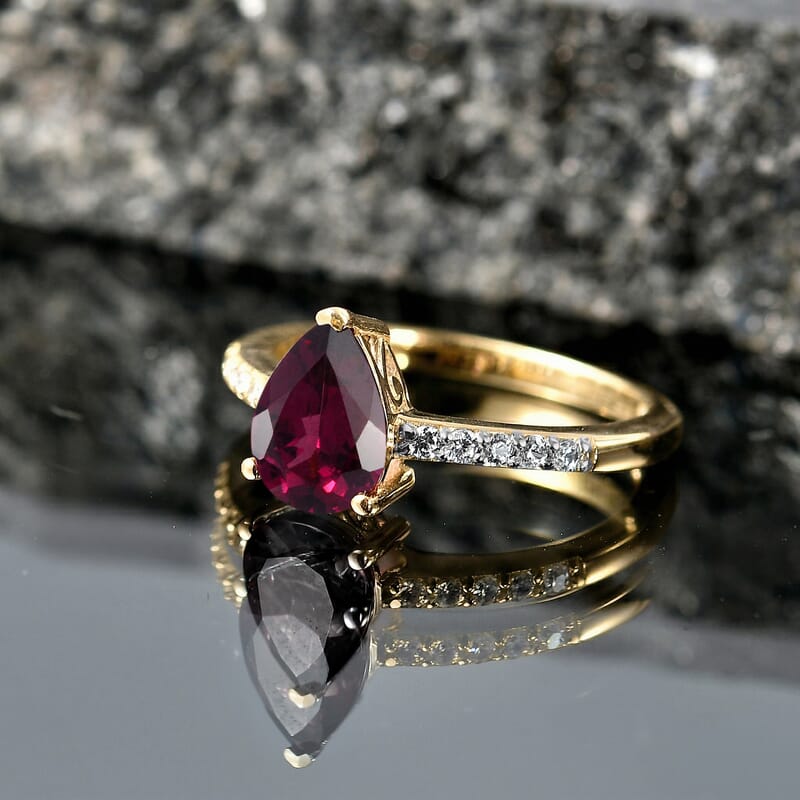 D'Joy Orissa Rhodolite Garnet and White Zircon 2.45 ctw Ring in 18K Vermeil Yellow Gold Over Sterling Silver (Size 6.0)