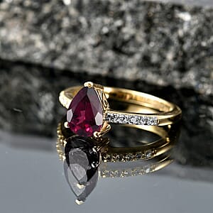 D'Joy Orissa Rhodolite Garnet and White Zircon 2.45 ctw Ring in 18K Vermeil Yellow Gold Over Sterling Silver (Size 8.0)
