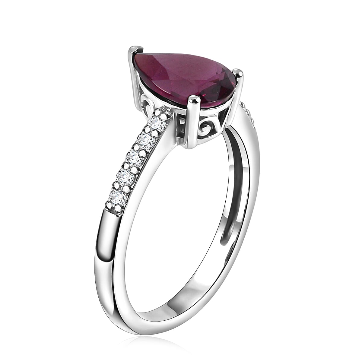 D'Joy Orissa Rhodolite Garnet and White Zircon Ring in Rhodium Over Sterling Silver (Size 10.0) 2.45 ctw image number 3