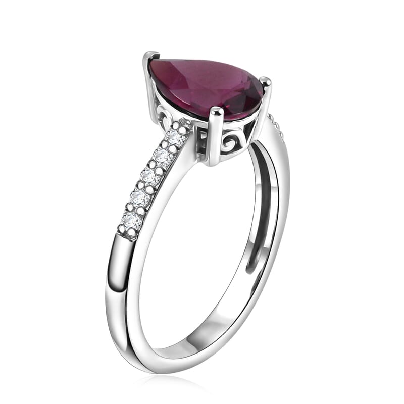 D'Joy Orissa Rhodolite Garnet and White Zircon 2.45 ctw Ring in Rhodium Over Sterling Silver (Size 10.0)