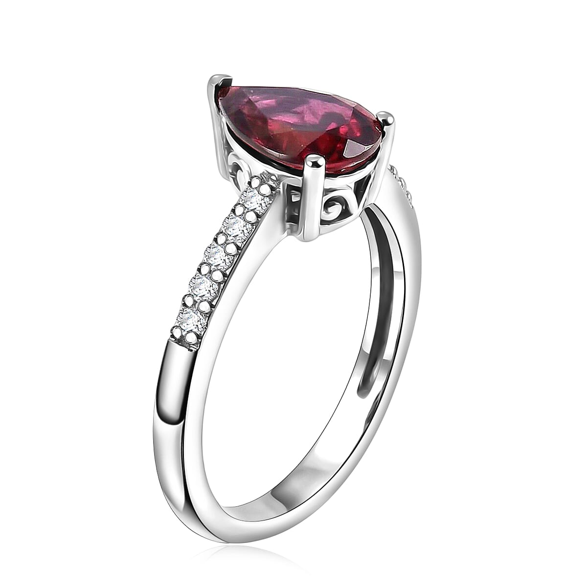 D'Joy Premium Orissa Rhodolite Garnet and White Zircon 2.10 ctw Ring in Rhodium Over Sterling Silver (Size 7.0) image number 2