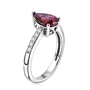 D'Joy Premium Orissa Rhodolite Garnet and White Zircon 2.10 ctw Ring in Rhodium Over Sterling Silver (Size 7.0)