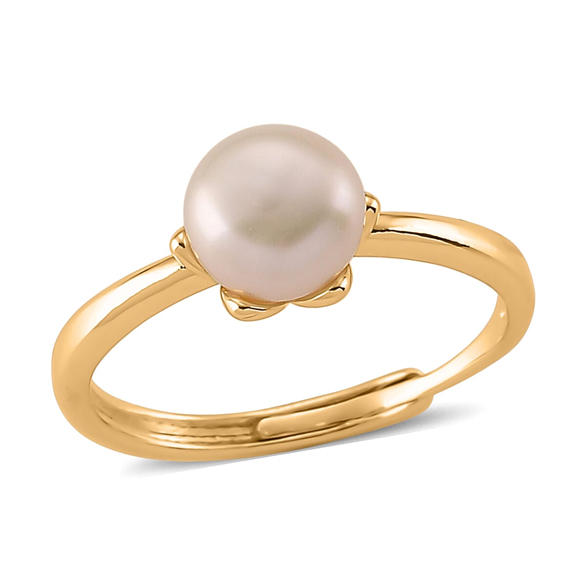 White Shell Pearl Ring (Adjustable) in Goldtone
