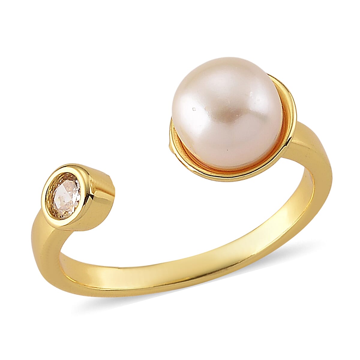 White Shell Pearl and Simulated Diamond 0.20 ctw Ring (Adjustable) in Goldtone