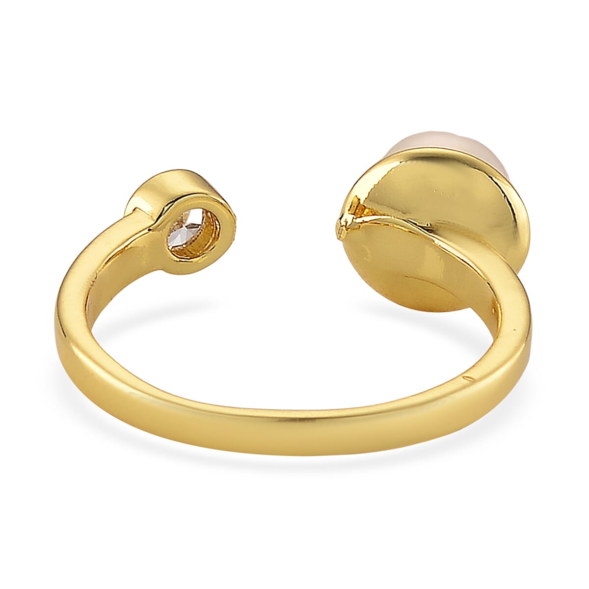 White Shell Pearl and Simulated Diamond 0.20 ctw Ring (Adjustable) in Goldtone
