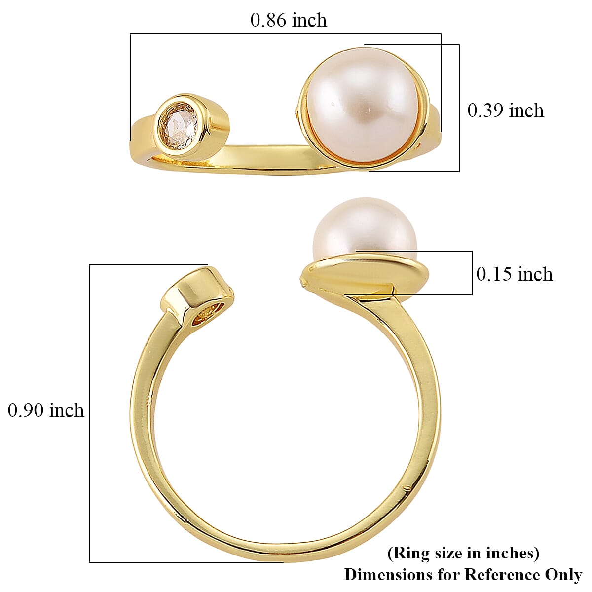White Shell Pearl and Simulated Diamond 0.20 ctw Ring (Adjustable) in Goldtone
