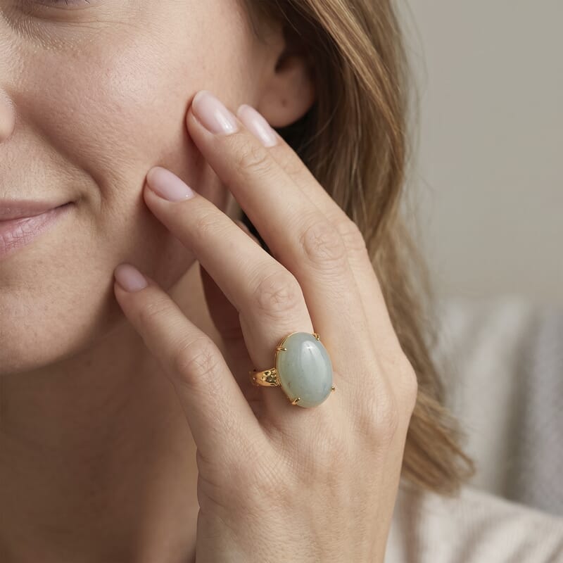 Green Aventurine 15.00 ctw Ring (Adjustable) in Goldtone